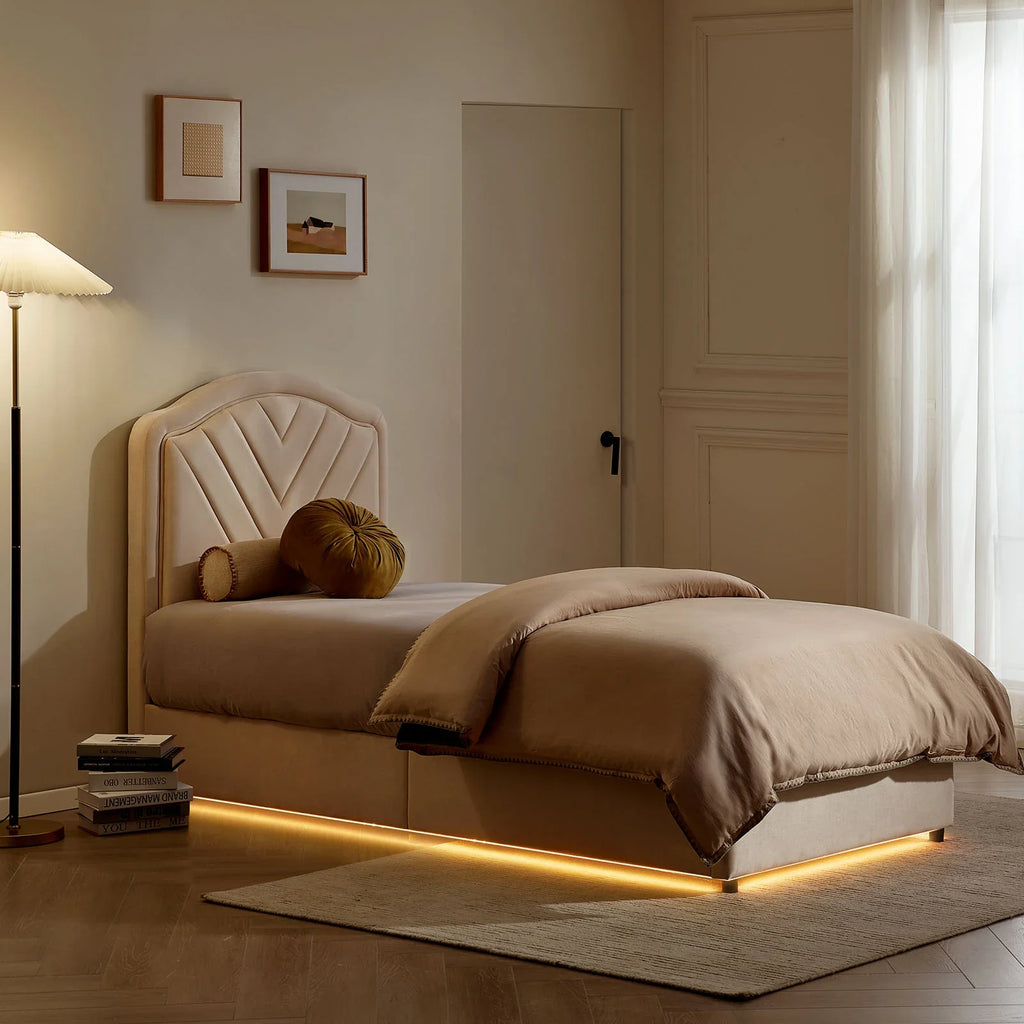 Luniva Cream LED Single Bed Frame-1