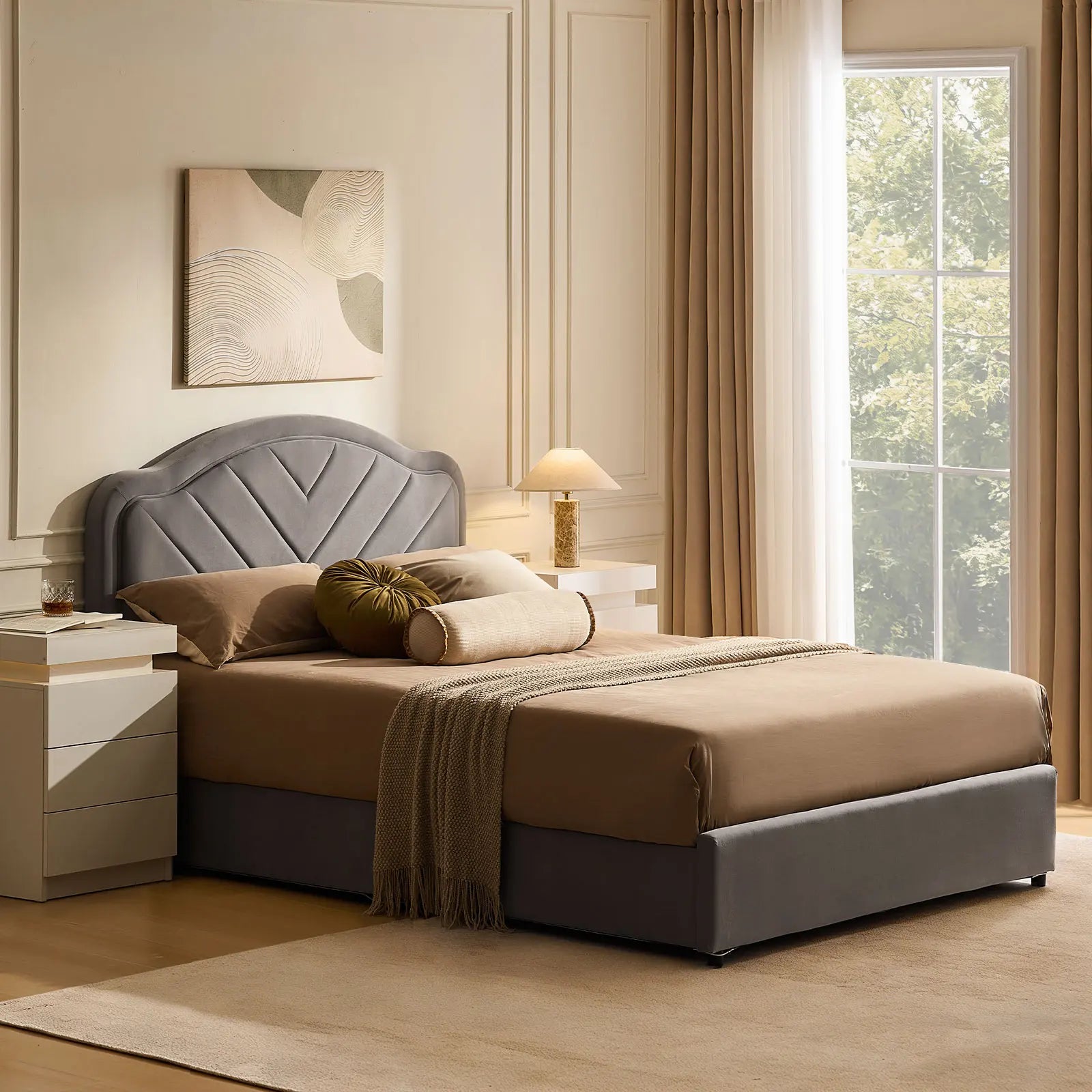 Luniva Grey LED Double Bed Frame-0
