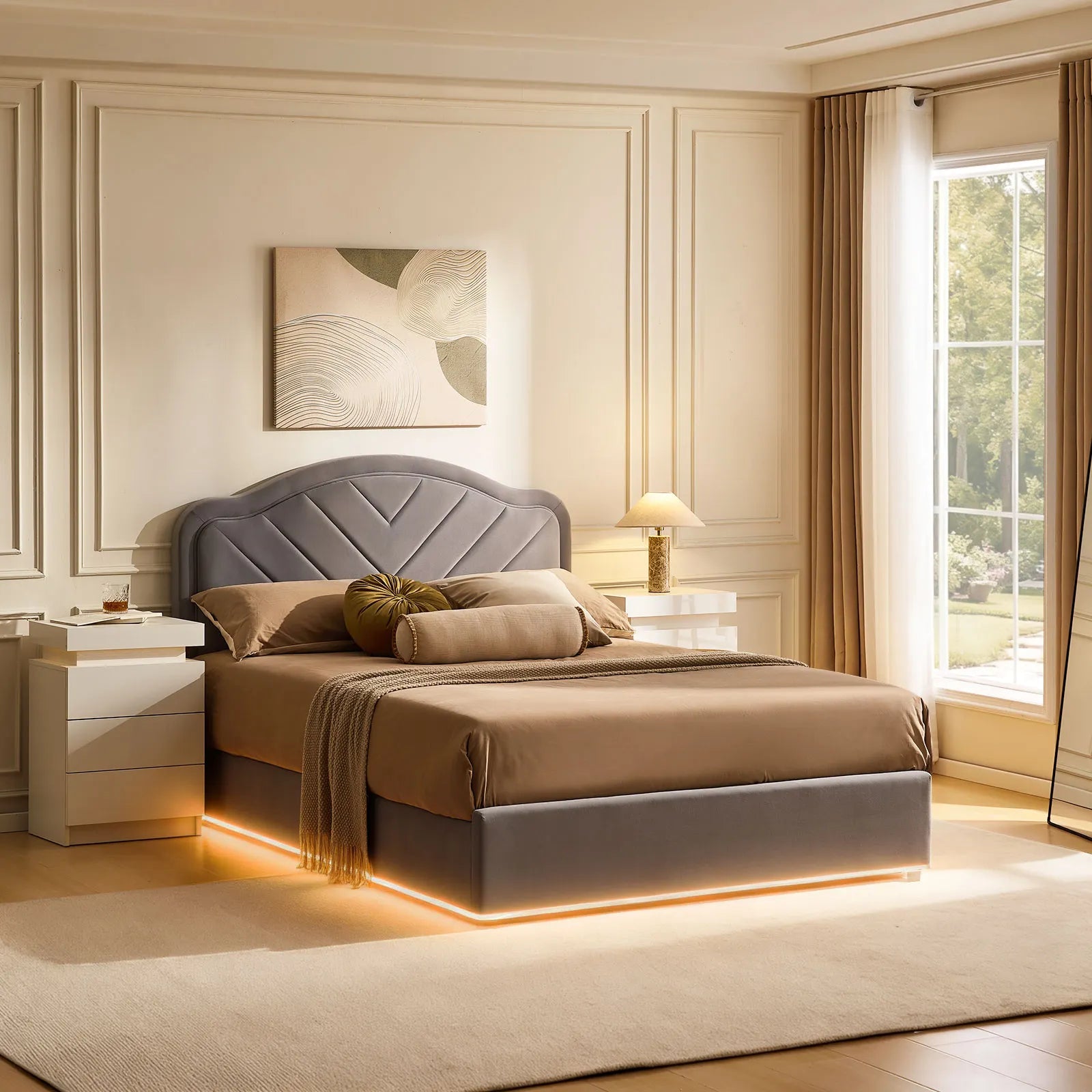 Luniva Grey LED Double Bed Frame-4