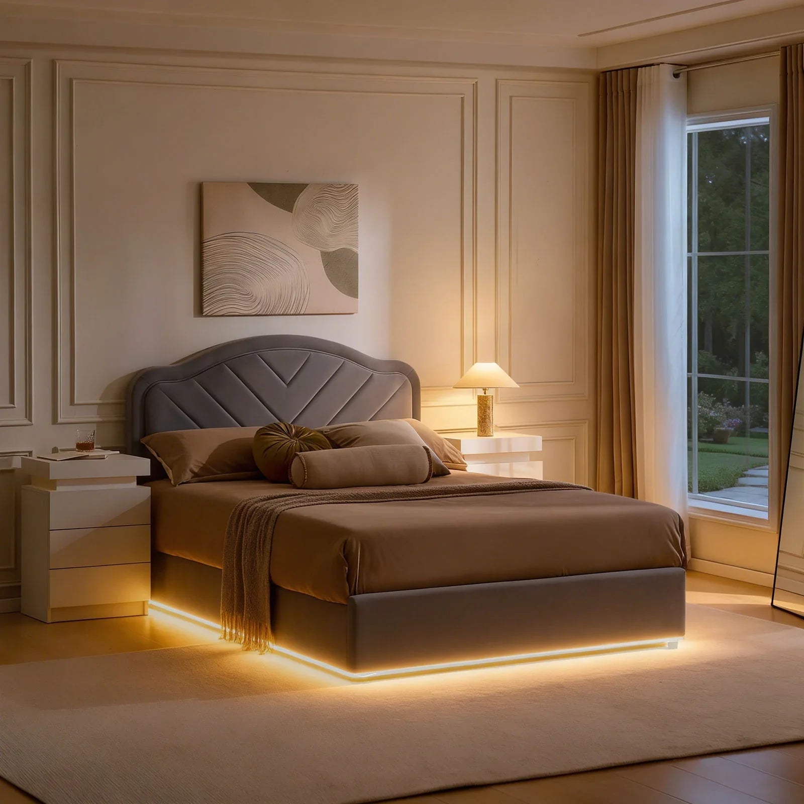 Luniva Grey LED Double Bed Frame-1