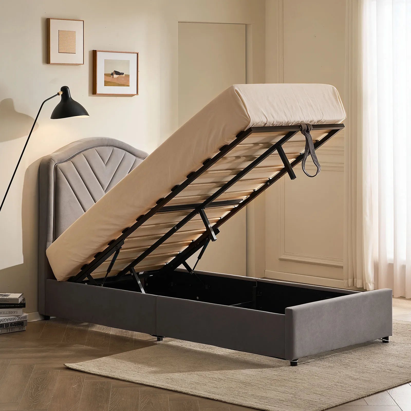 Luniva Grey LED Single Bed Frame-3