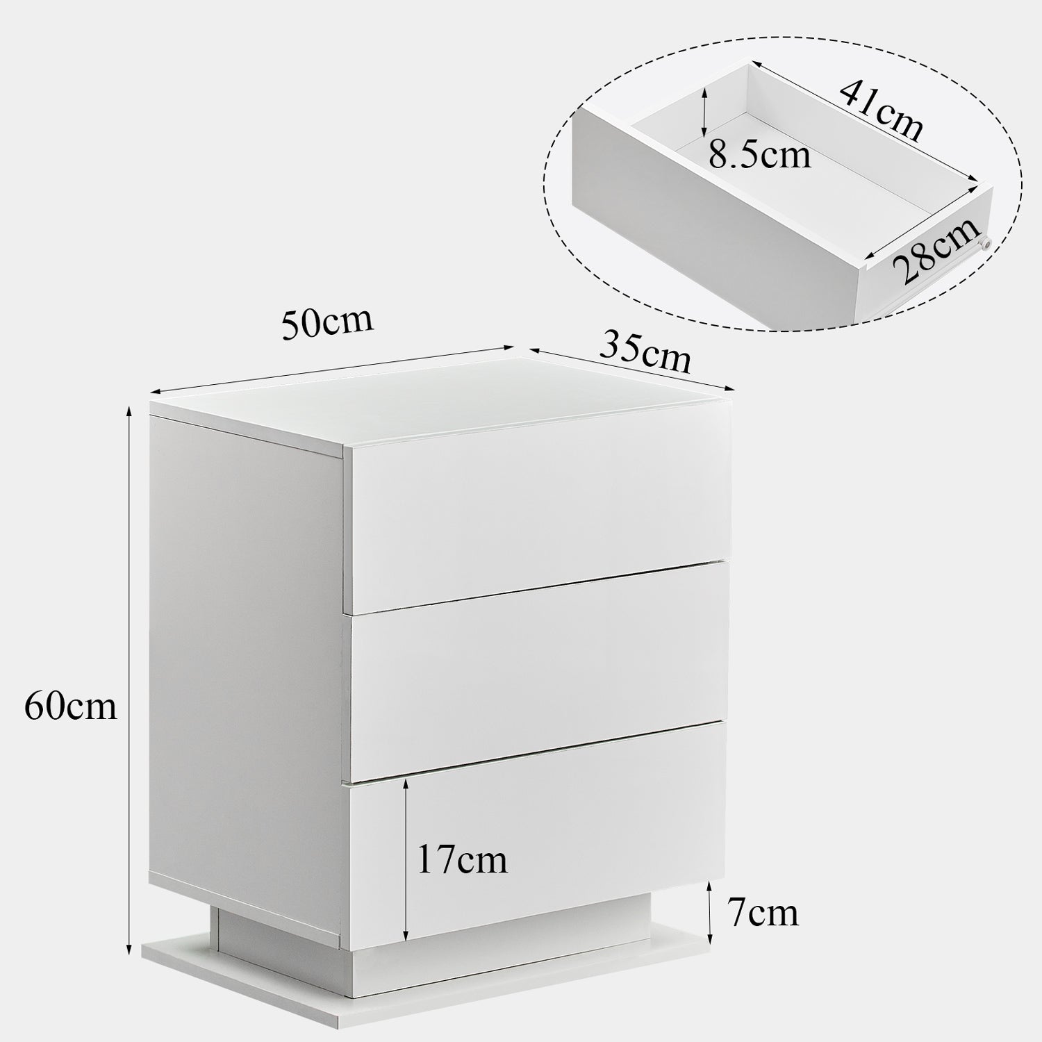 Mario LED Light Bedside Table [3 Drawers]-4