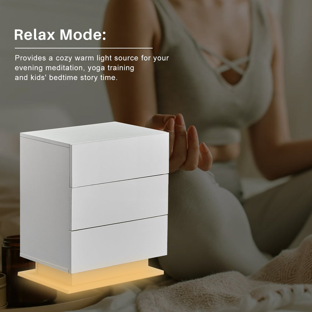 Mario LED Light Bedside Table [3 Drawers]-2
