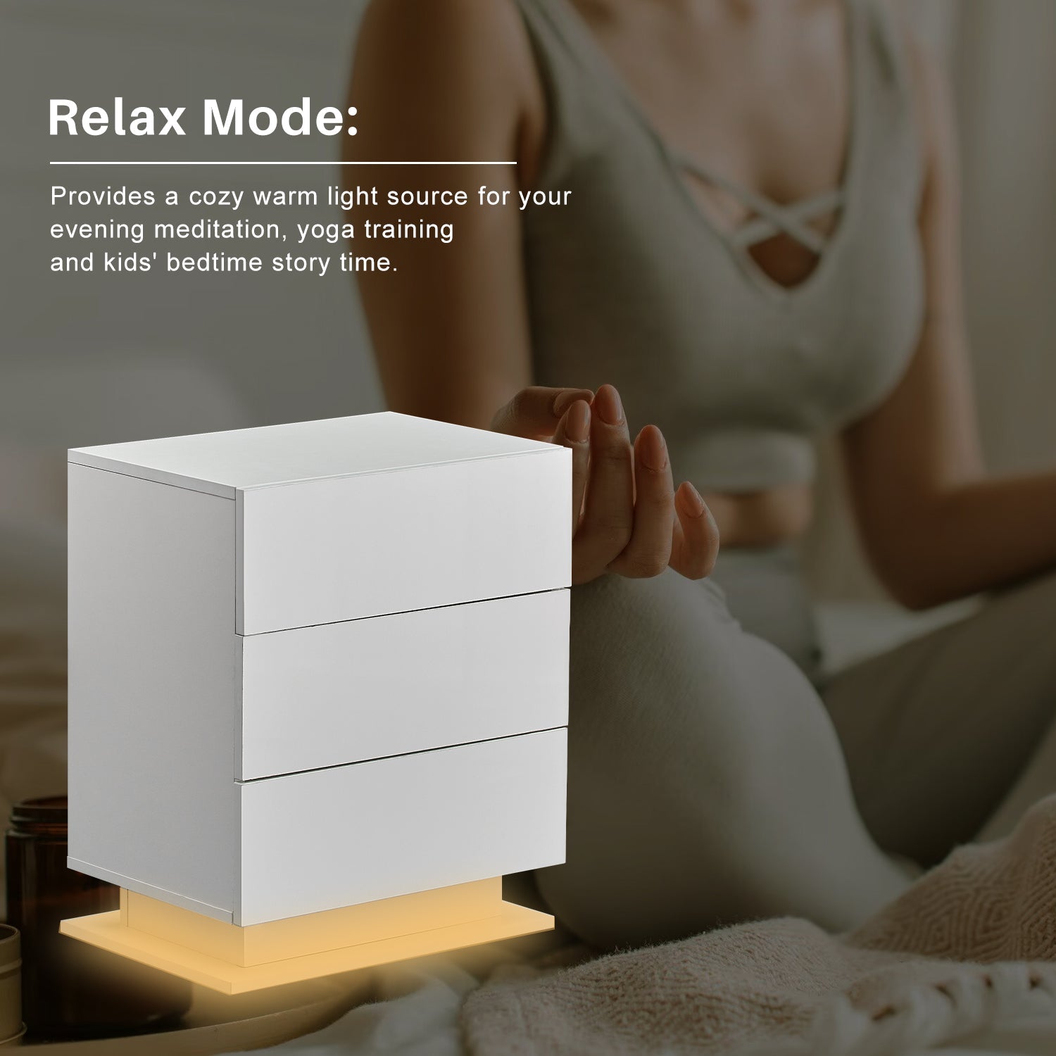 Mario LED Light Bedside Table [3 Drawers]-2