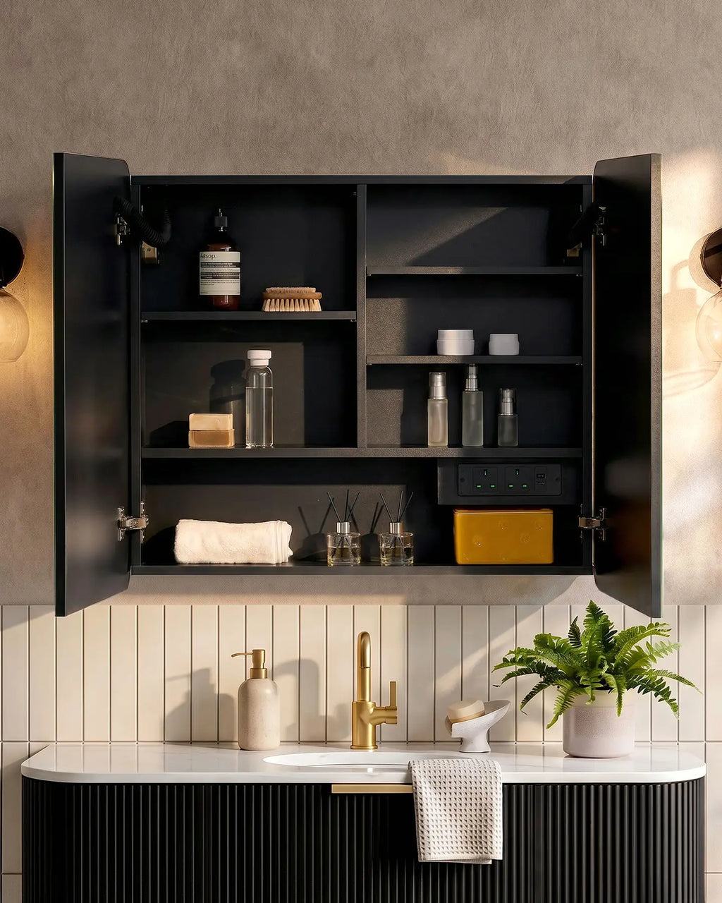 Mira Black Bathroom Mirror Cabinet-3