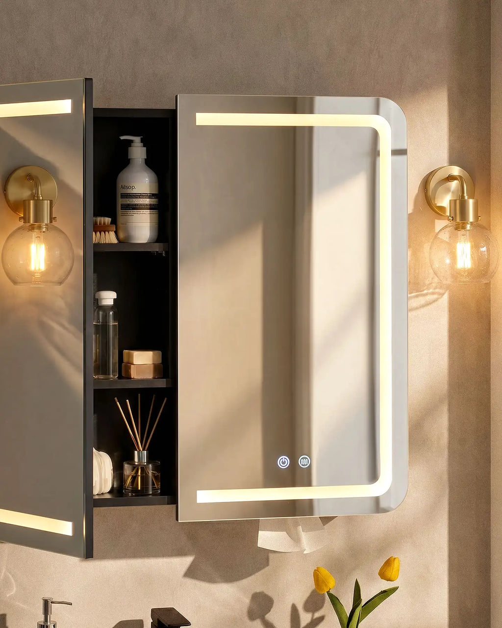 Mira Black Bathroom Mirror Cabinet-4