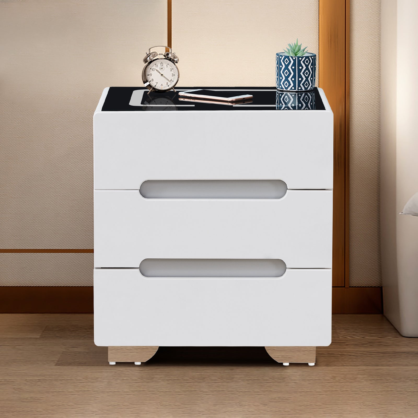 Erinn LED Light Bedside Table [2/3 Drawers][Charging Station][Nightstand]-6