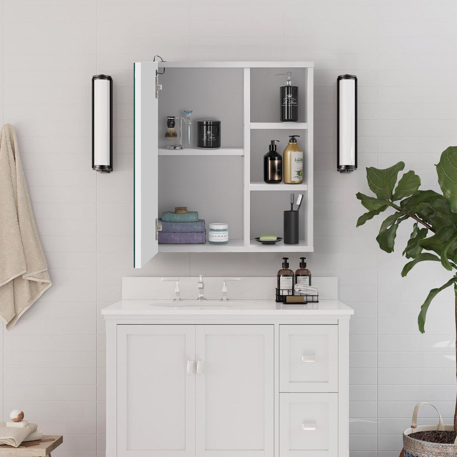 Othello Bathroom Mirror Cabinet with Lights[1 Door+3 Shelves]-3