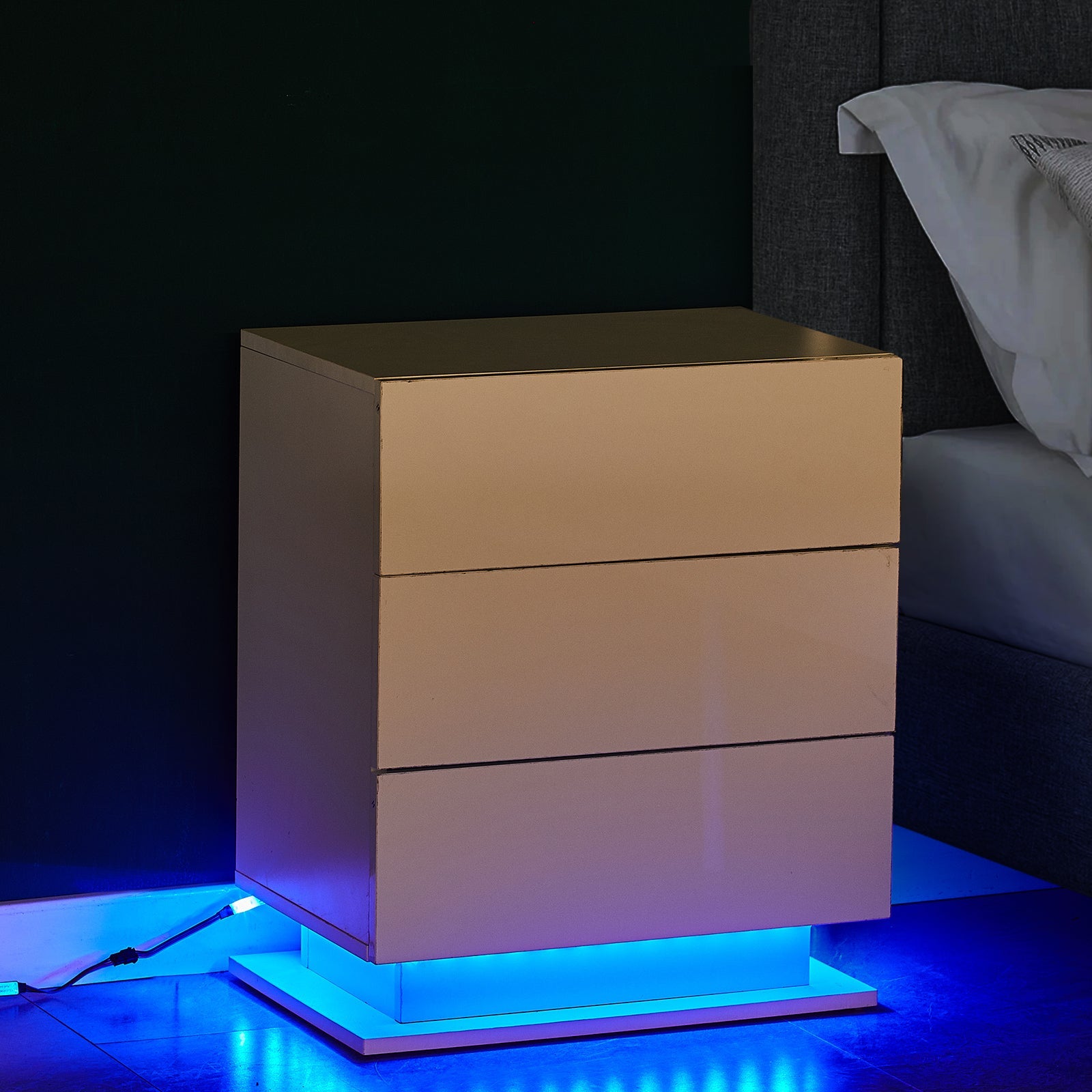 Mario LED Light Bedside Table [3 Drawers]-0
