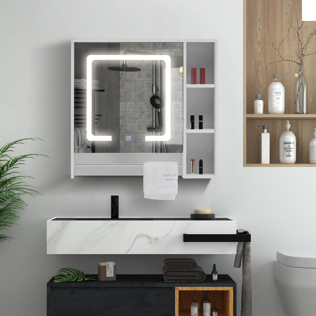 Tavion Bathroom Mirror Cabinet with Lights [1 Door+3 Shelves]-2