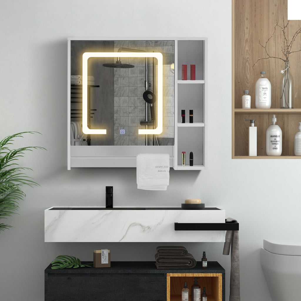 Tavion Bathroom Mirror Cabinet with Lights [1 Door+3 Shelves]-0