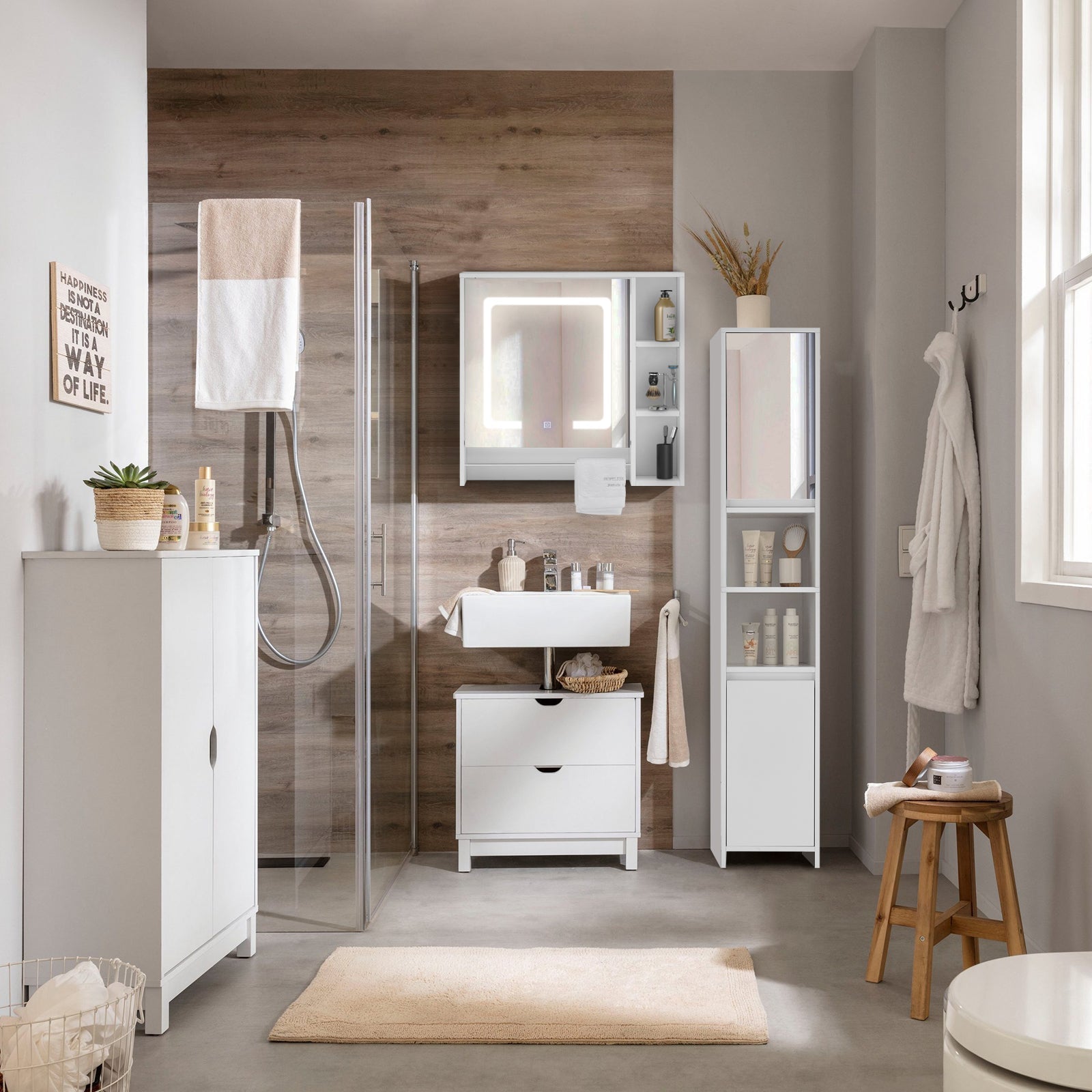 Tavion Bathroom Mirror Cabinet with Lights [1 Door+3 Shelves]-4