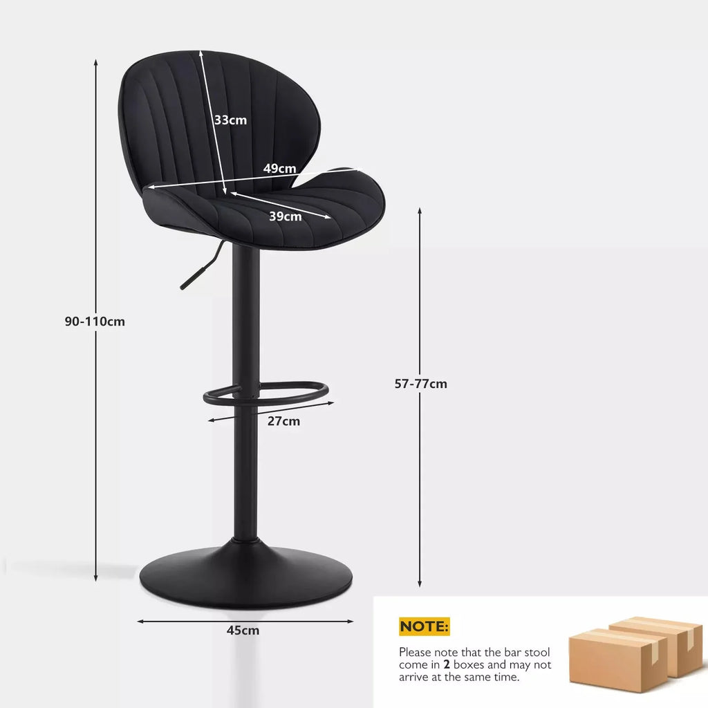 Caryol Velvet Bar Stool [Height Adjustable][Set of 2]-3